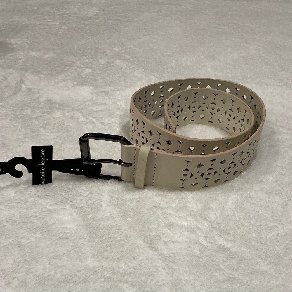 Nanette Lepore Ivory Perforated Leather Belt